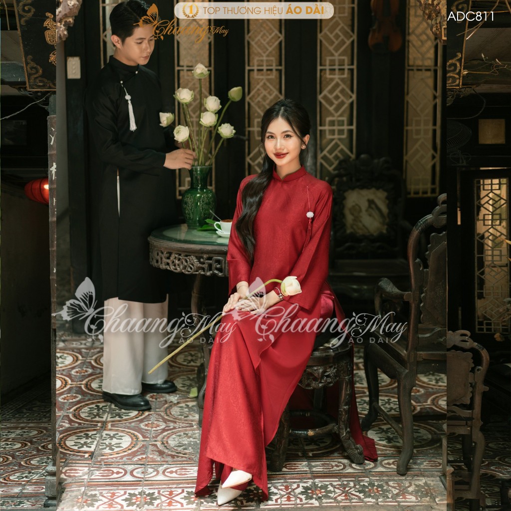 Áo dài cưới cô dâu cổ pháp phục Việt dáng suông xưa truyền thống may sẵn 4 tà dự tiệc cưới hỏi sự kiện lễ tết đẹp ADC811
