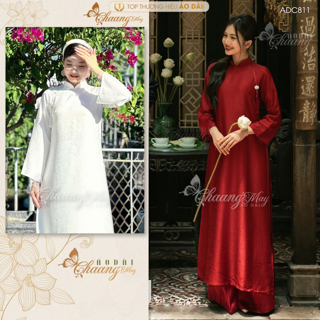 Áo dài cưới cô dâu cổ pháp phục Việt dáng suông xưa truyền thống may sẵn 4 tà dự tiệc cưới hỏi sự kiện lễ tết đẹp ADC811