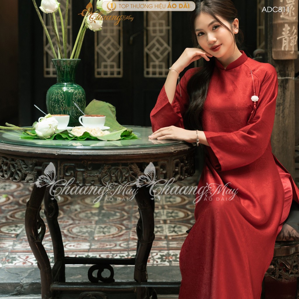 Áo dài cưới cô dâu cổ pháp phục Việt dáng suông xưa truyền thống may sẵn 4 tà dự tiệc cưới hỏi sự kiện lễ tết đẹp ADC811