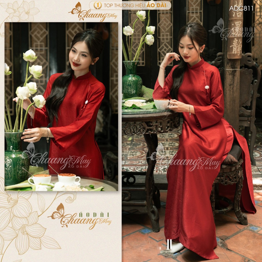 Áo dài cưới cô dâu cổ pháp phục Việt dáng suông xưa truyền thống may sẵn 4 tà dự tiệc cưới hỏi sự kiện lễ tết đẹp ADC811