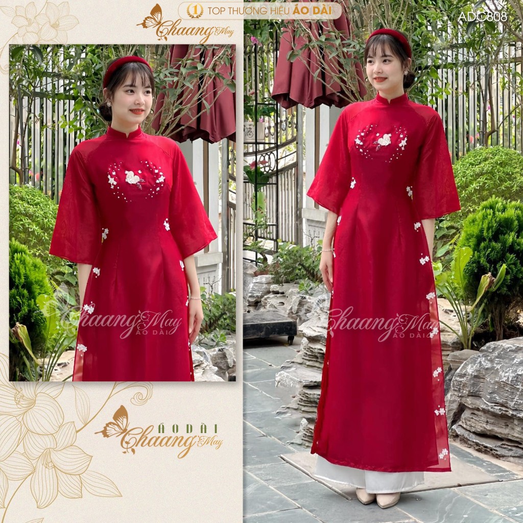 Áo dài cách tân nữ 4 tà Lụa tơ mai đào Mộc Miên CHAANG may sẵn áo dài truyền thống dự tiệc cưới hỏi lễ tết đẹp ADC808