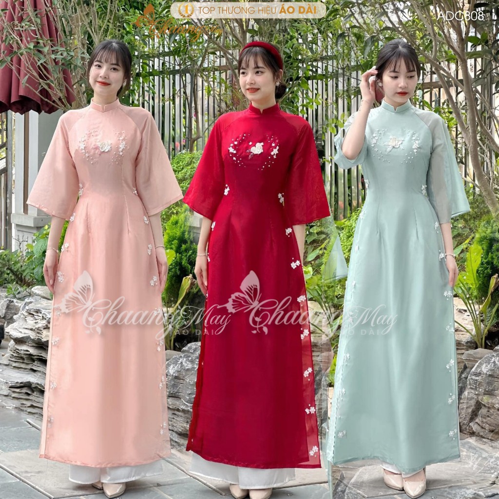 Áo dài cách tân nữ 4 tà Lụa tơ mai đào Mộc Miên CHAANG may sẵn áo dài truyền thống dự tiệc cưới hỏi lễ tết đẹp ADC808