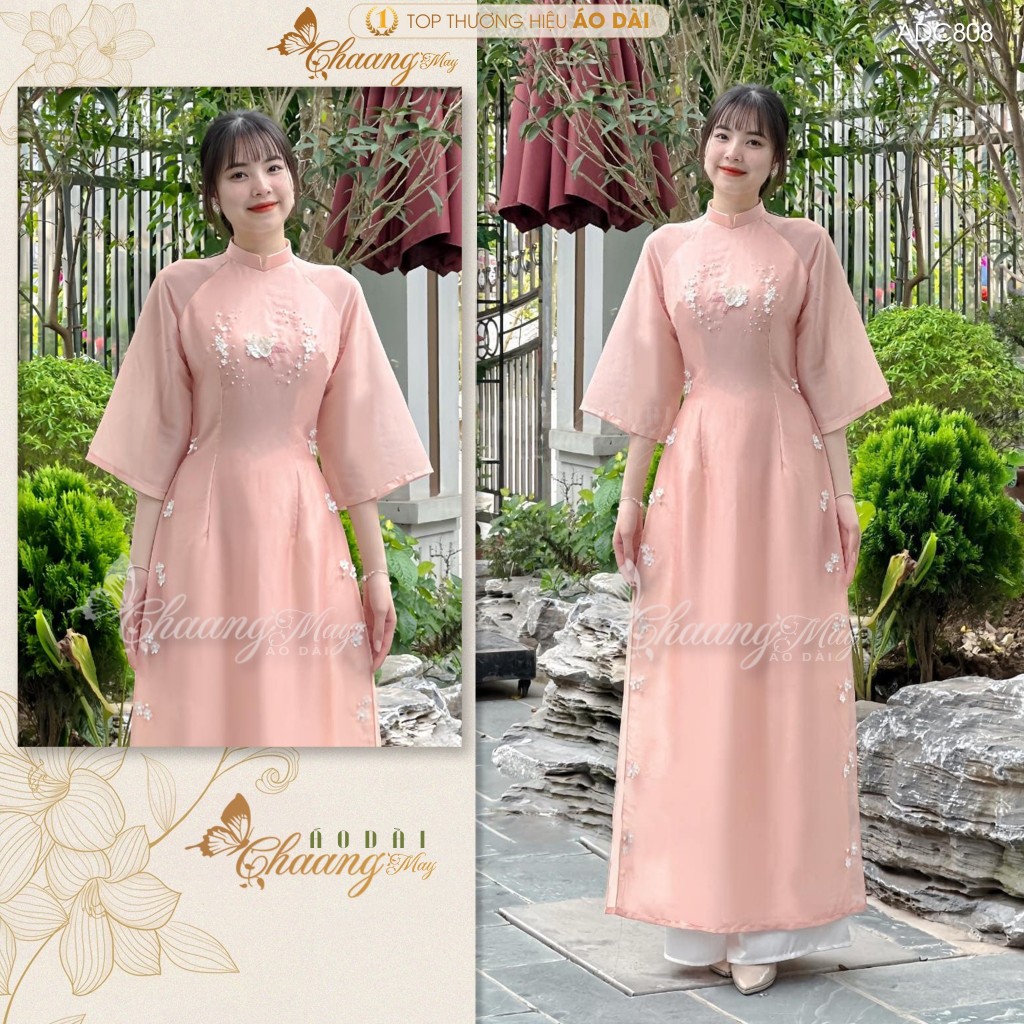 Áo dài cách tân nữ 4 tà Lụa tơ mai đào Mộc Miên CHAANG may sẵn áo dài truyền thống dự tiệc cưới hỏi lễ tết đẹp ADC808
