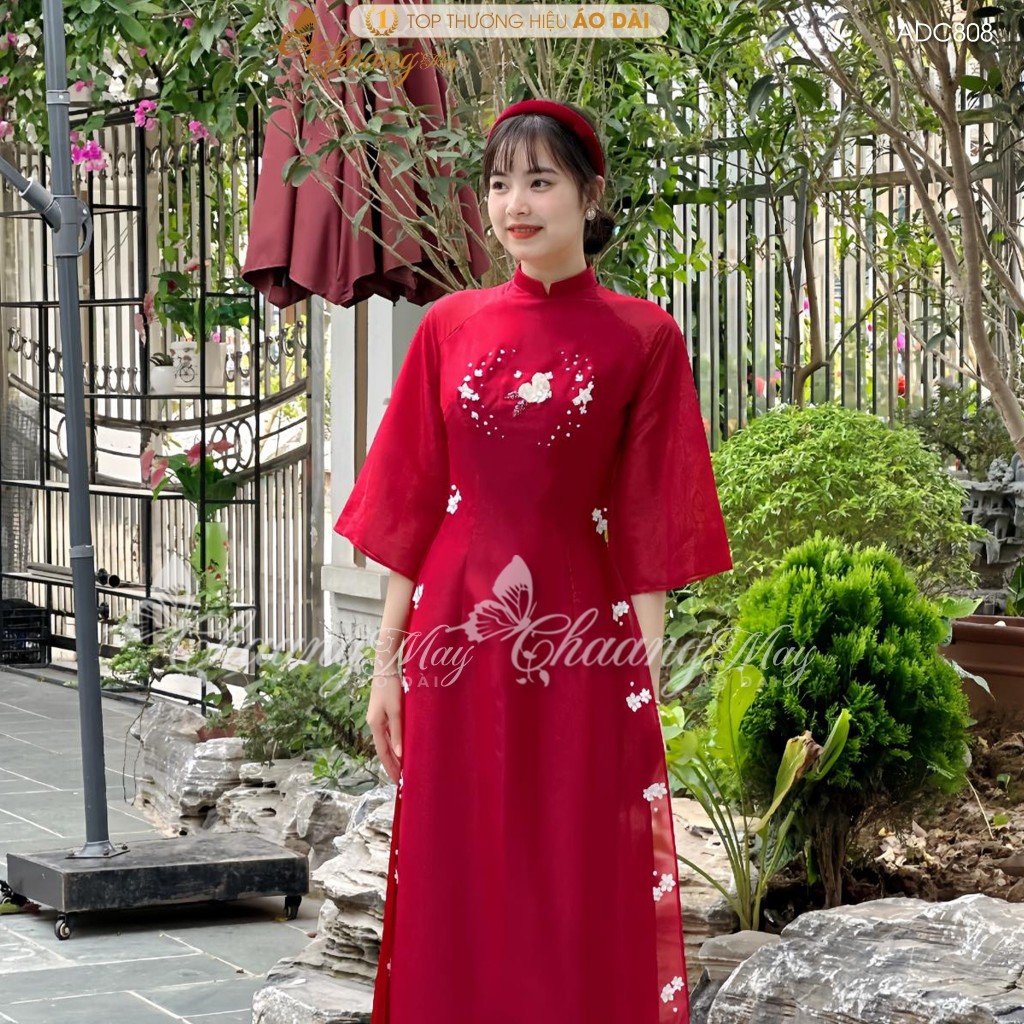 Áo dài cách tân nữ 4 tà Lụa tơ mai đào Mộc Miên CHAANG may sẵn áo dài truyền thống dự tiệc cưới hỏi lễ tết đẹp ADC808