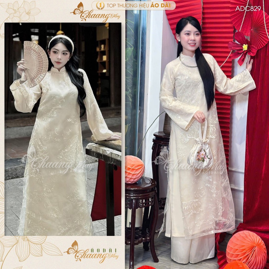 Áo dài cách tân nữ hồng Bích Nhã Sư dáng suông Chaang may sẵn ADC829 áo dài Kỳ Lân 4 tà dự tiệc cưới lễ chùa Tết đẹp