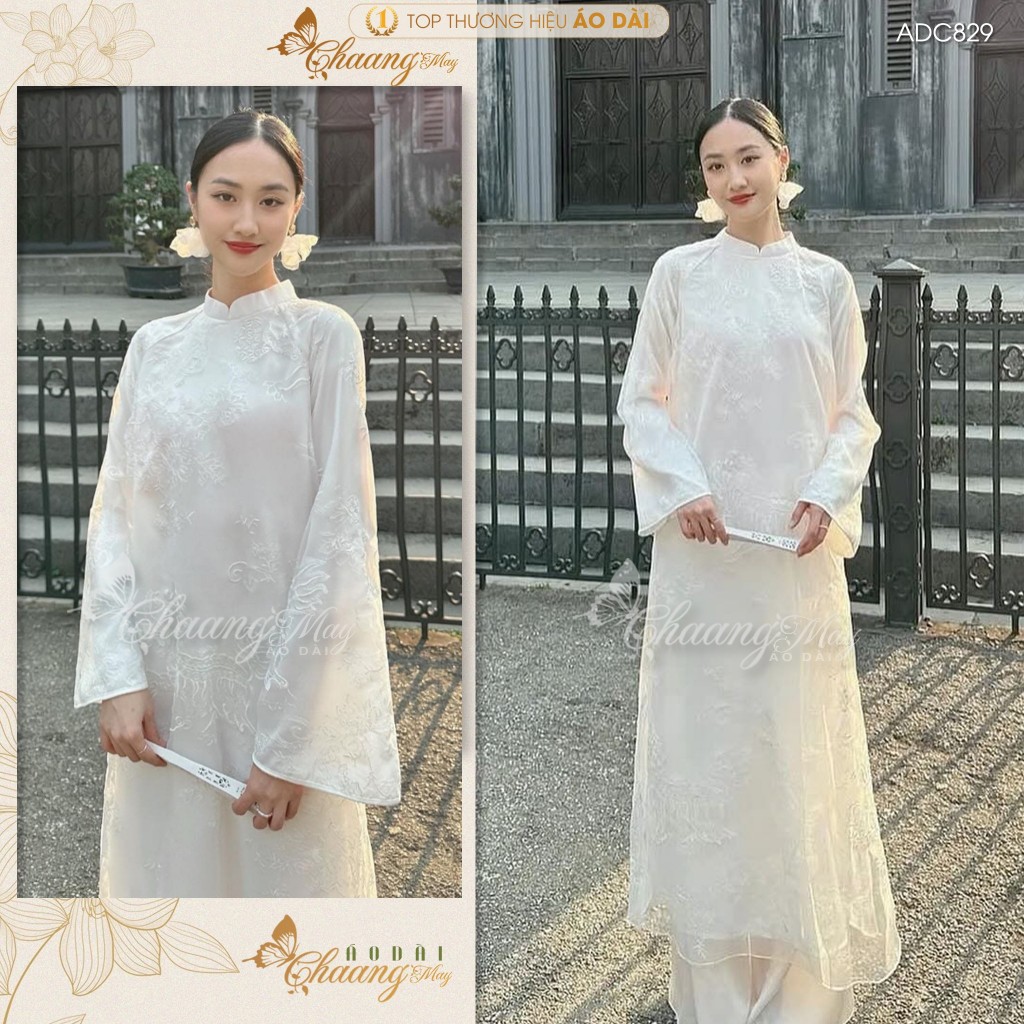 Áo dài cách tân nữ hồng Bích Nhã Sư dáng suông Chaang may sẵn ADC829 áo dài Kỳ Lân 4 tà dự tiệc cưới lễ chùa Tết đẹp