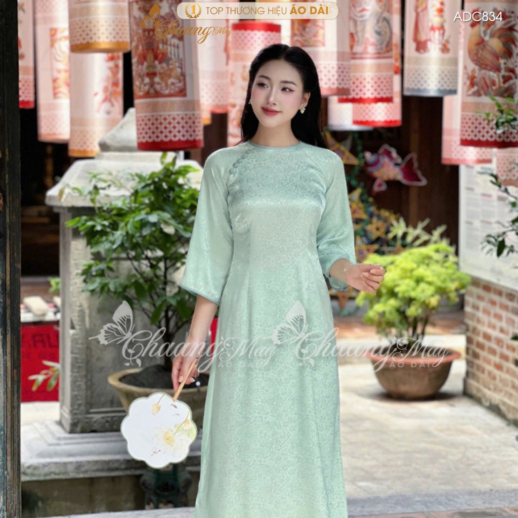 Áo dài cách tân nữ dáng suông CHAANG may sẵn ADC834 áo dài xuông gấm Đào Hạc dự tiệc cưới lễ Tết đẹp