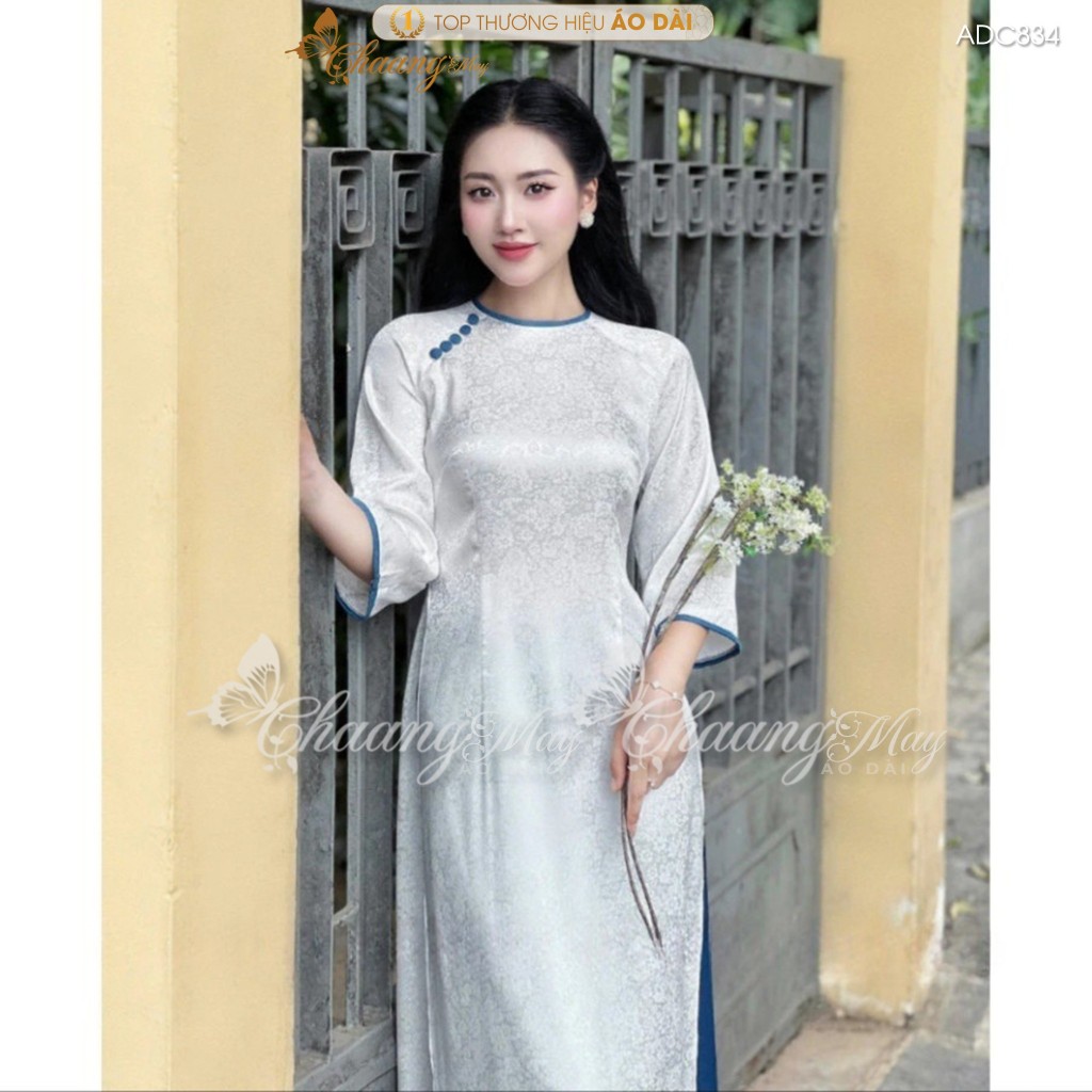 Áo dài cách tân nữ dáng suông CHAANG may sẵn ADC834 áo dài xuông gấm Đào Hạc dự tiệc cưới lễ Tết đẹp