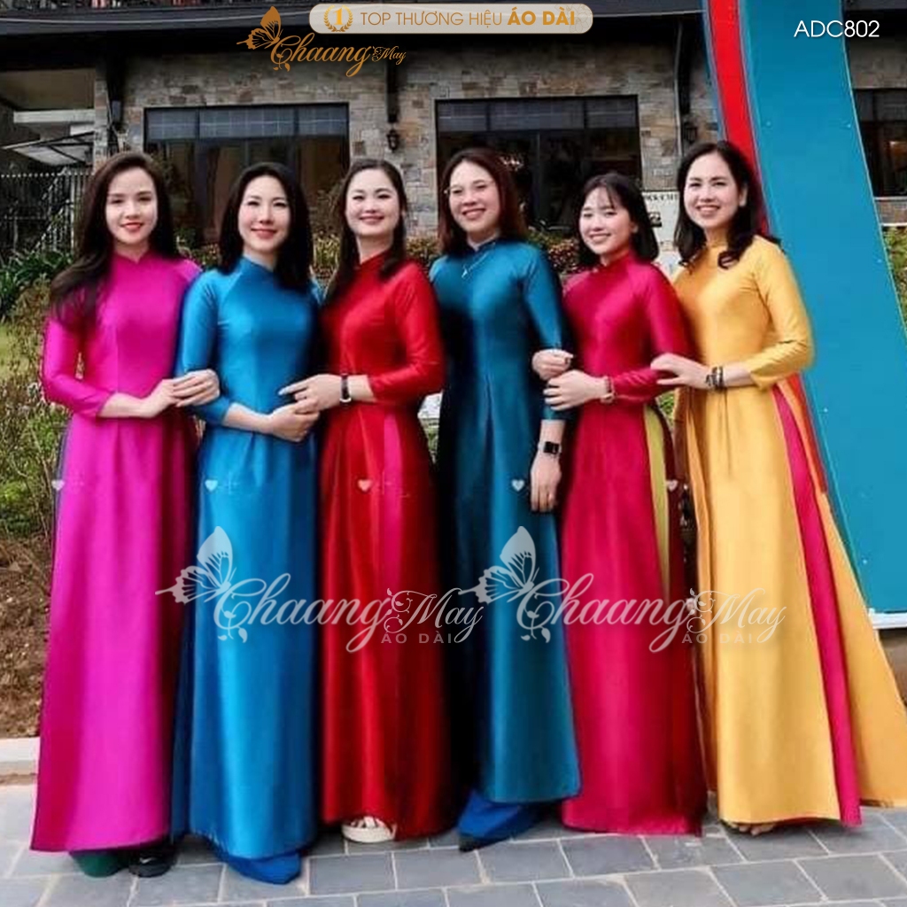 Áo dài truyền thống lụa bóng ruby Tô Châu CHAANG may sẵn ADC802 áo dài màu xanh đỏ giáo viên dự tiệc cưới lễ Tết đẹp