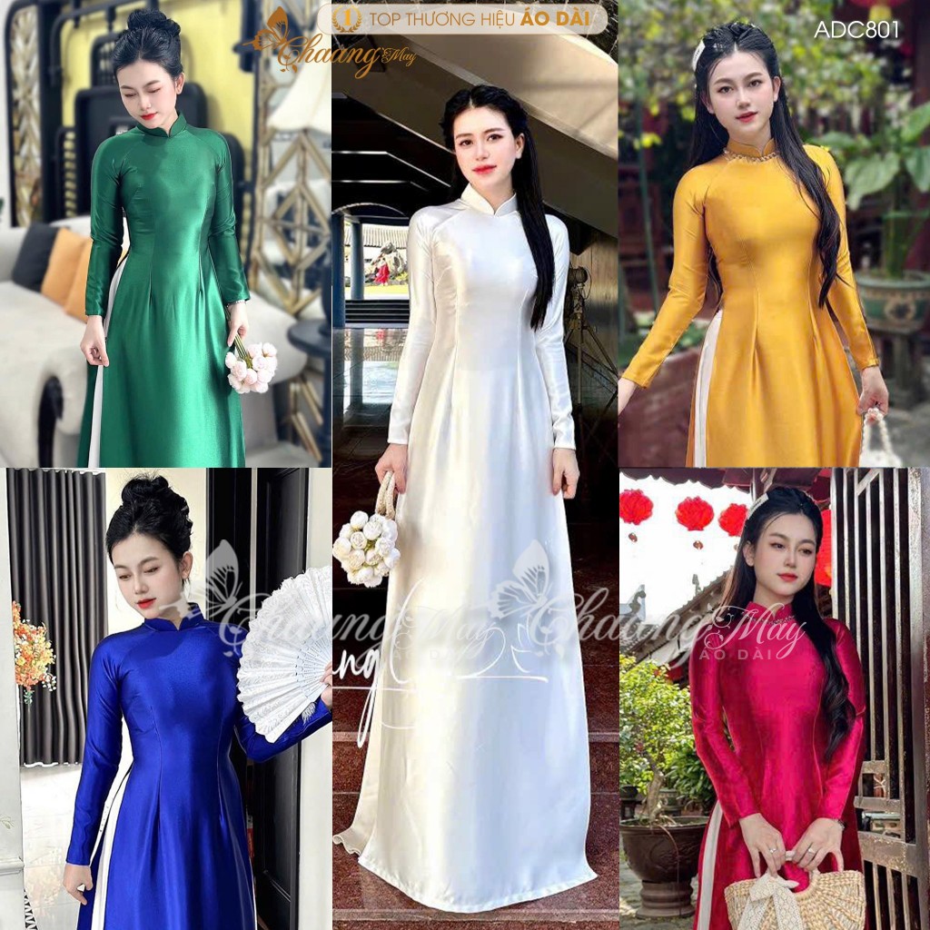 Áo dài truyền thống lụa bóng ruby Tô Châu CHAANG may sẵn ADC802 áo dài màu xanh đỏ giáo viên dự tiệc cưới lễ Tết đẹp