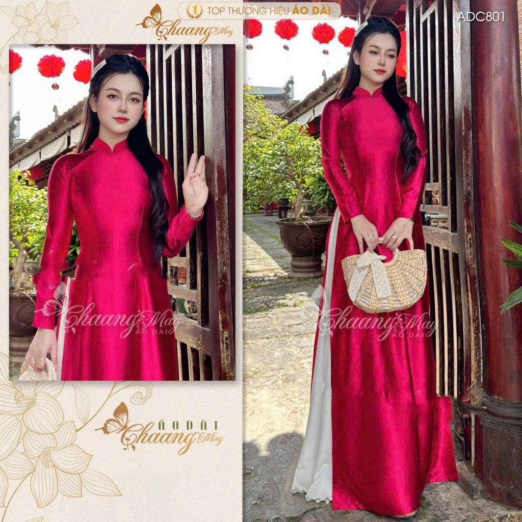 Áo dài truyền thống lụa bóng ruby Tô Châu CHAANG may sẵn ADC802 áo dài màu xanh đỏ giáo viên dự tiệc cưới lễ Tết đẹp