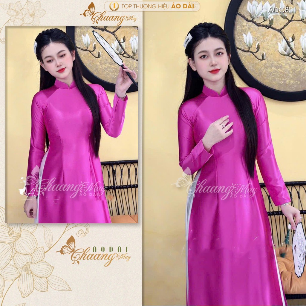 Áo dài truyền thống lụa bóng ruby Tô Châu CHAANG may sẵn ADC802 áo dài màu xanh đỏ giáo viên dự tiệc cưới lễ Tết đẹp