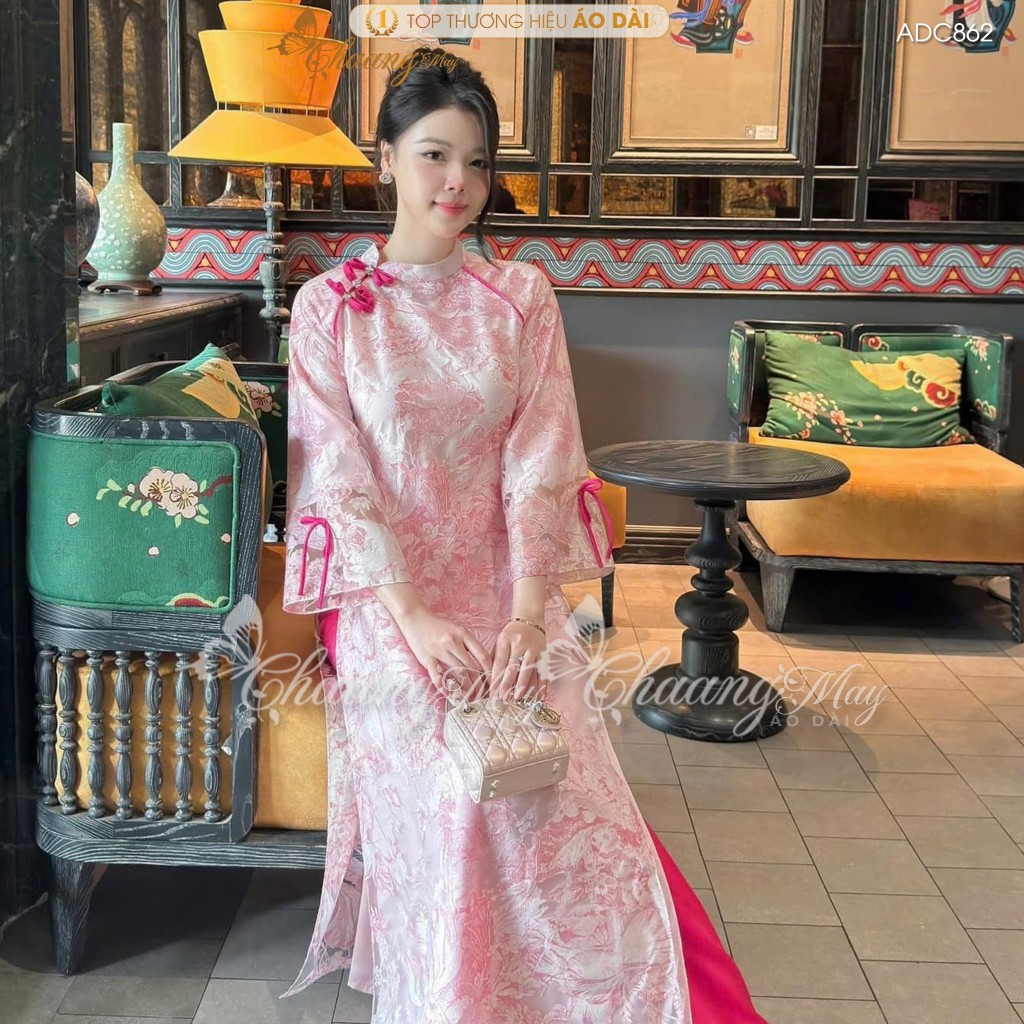 Áo dài cách tân nữ Xuân Vân Giai Kỳ dáng suông rộng CHAANG may sẵn áo dài 4 tà lụa tơ dệt hoa dự tiệc cưới lễ Tết ADC862