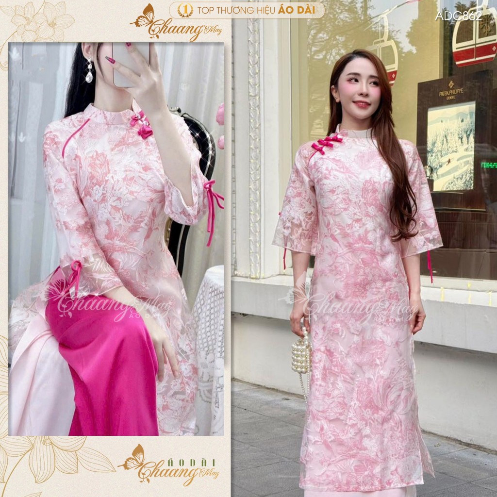 Áo dài cách tân nữ Xuân Vân Giai Kỳ dáng suông rộng CHAANG may sẵn áo dài 4 tà lụa tơ dệt hoa dự tiệc cưới lễ Tết ADC862