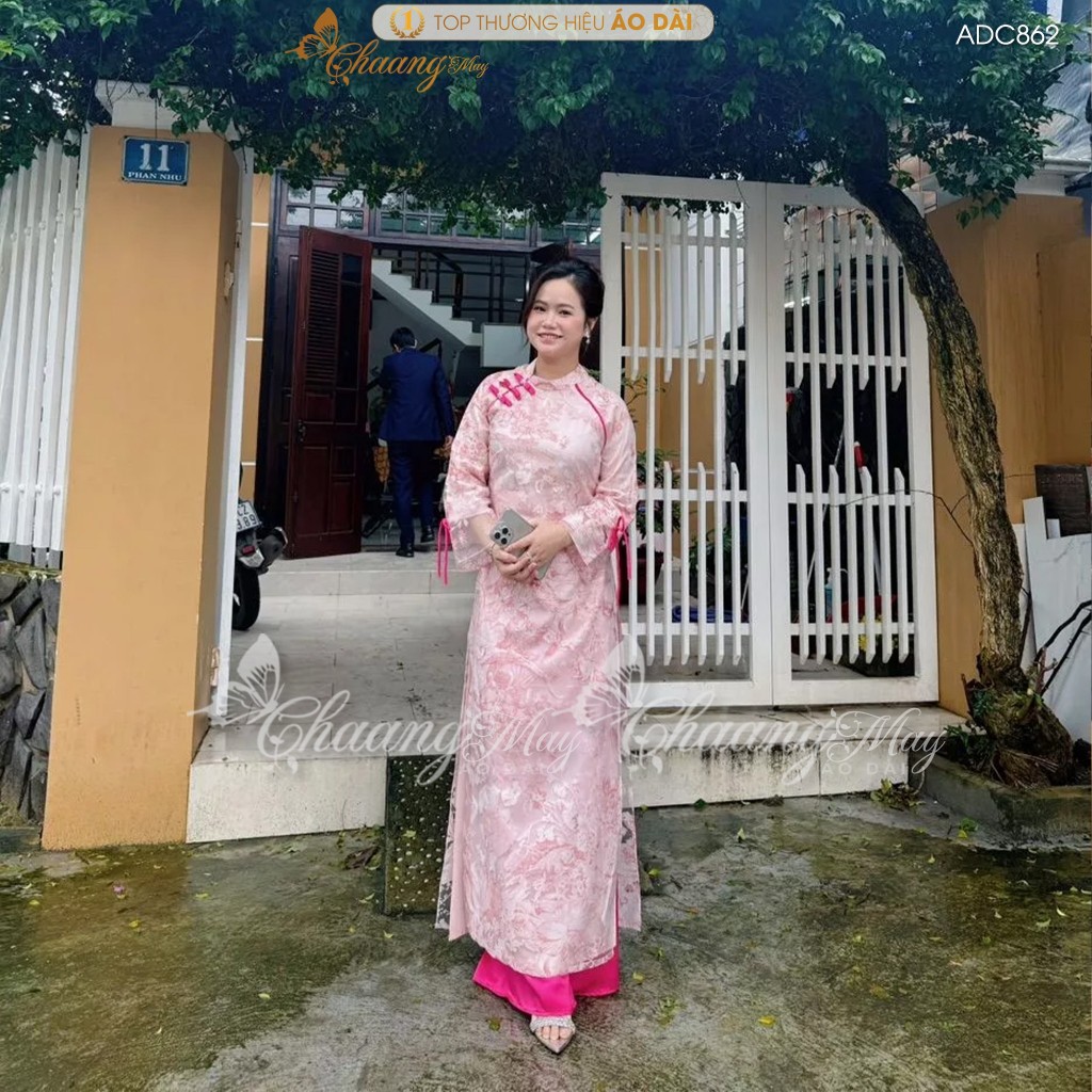 Áo dài cách tân nữ Xuân Vân Giai Kỳ dáng suông rộng CHAANG may sẵn áo dài 4 tà lụa tơ dệt hoa dự tiệc cưới lễ Tết ADC862