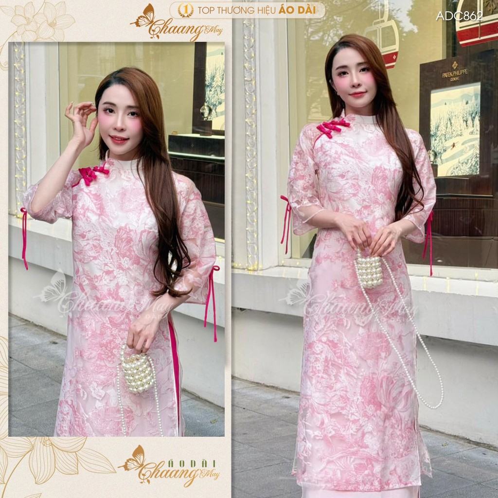 Áo dài cách tân nữ Xuân Vân Giai Kỳ dáng suông rộng CHAANG may sẵn áo dài 4 tà lụa tơ dệt hoa dự tiệc cưới lễ Tết ADC862