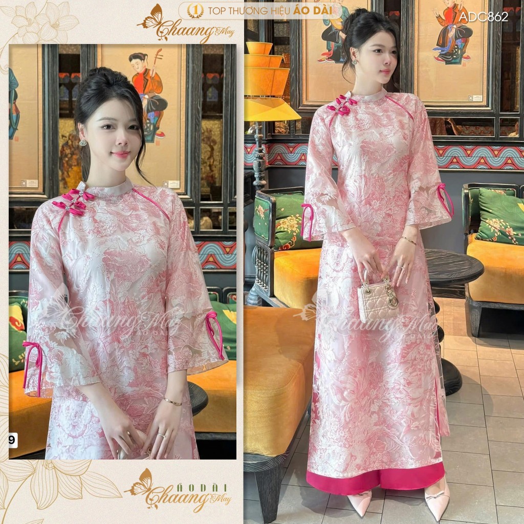 Áo dài cách tân nữ Xuân Vân Giai Kỳ dáng suông rộng CHAANG may sẵn áo dài 4 tà lụa tơ dệt hoa dự tiệc cưới lễ Tết ADC862