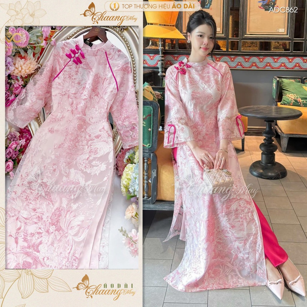 Áo dài cách tân nữ Xuân Vân Giai Kỳ dáng suông rộng CHAANG may sẵn áo dài 4 tà lụa tơ dệt hoa dự tiệc cưới lễ Tết ADC862