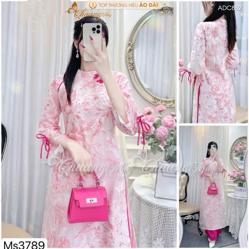 Áo dài cách tân nữ Xuân Vân Giai Kỳ dáng suông rộng CHAANG may sẵn áo dài 4 tà lụa tơ dệt hoa dự tiệc cưới lễ Tết ADC862