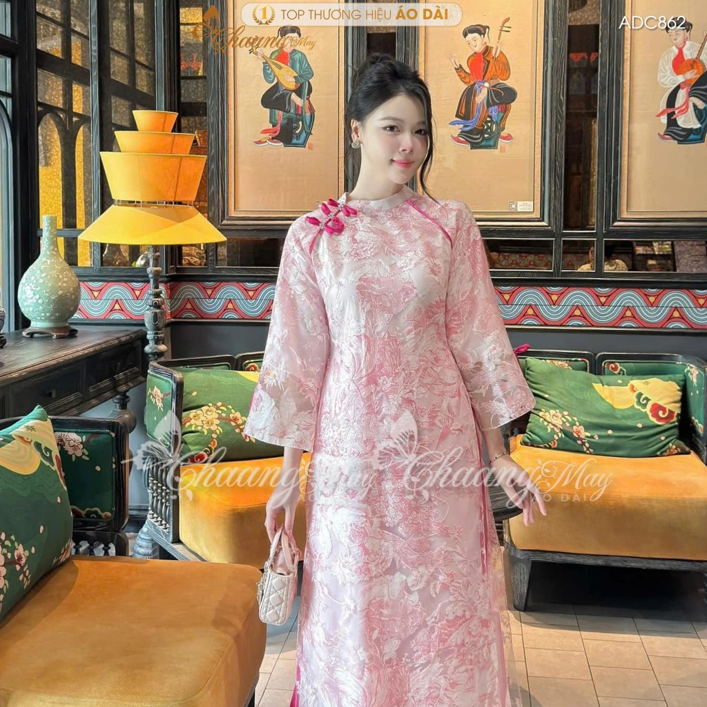 Áo dài cách tân nữ Xuân Vân Giai Kỳ dáng suông rộng CHAANG may sẵn áo dài 4 tà lụa tơ dệt hoa dự tiệc cưới lễ Tết ADC862