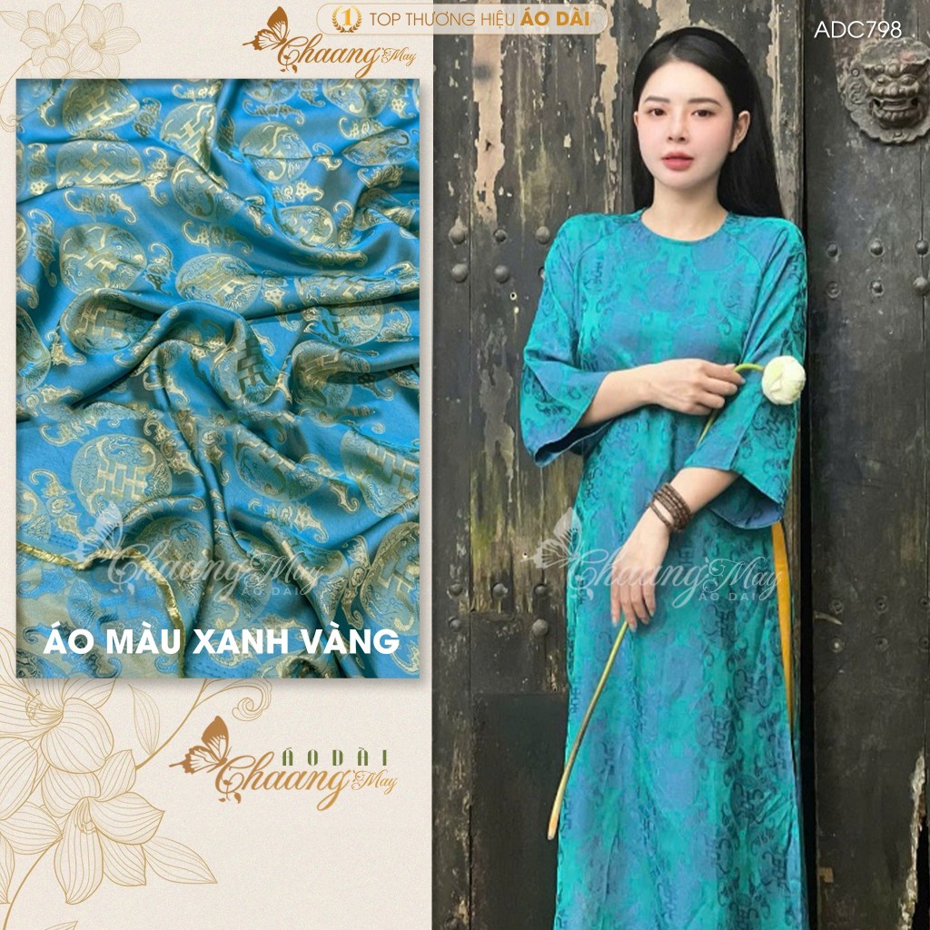 Áo dài cách tân nữ dáng suông gấm thọ dơi không cổ tròn Chaang may sẵn ADC798 áo dài xuông xưa dự tiệc cưới lễ Tết đẹp