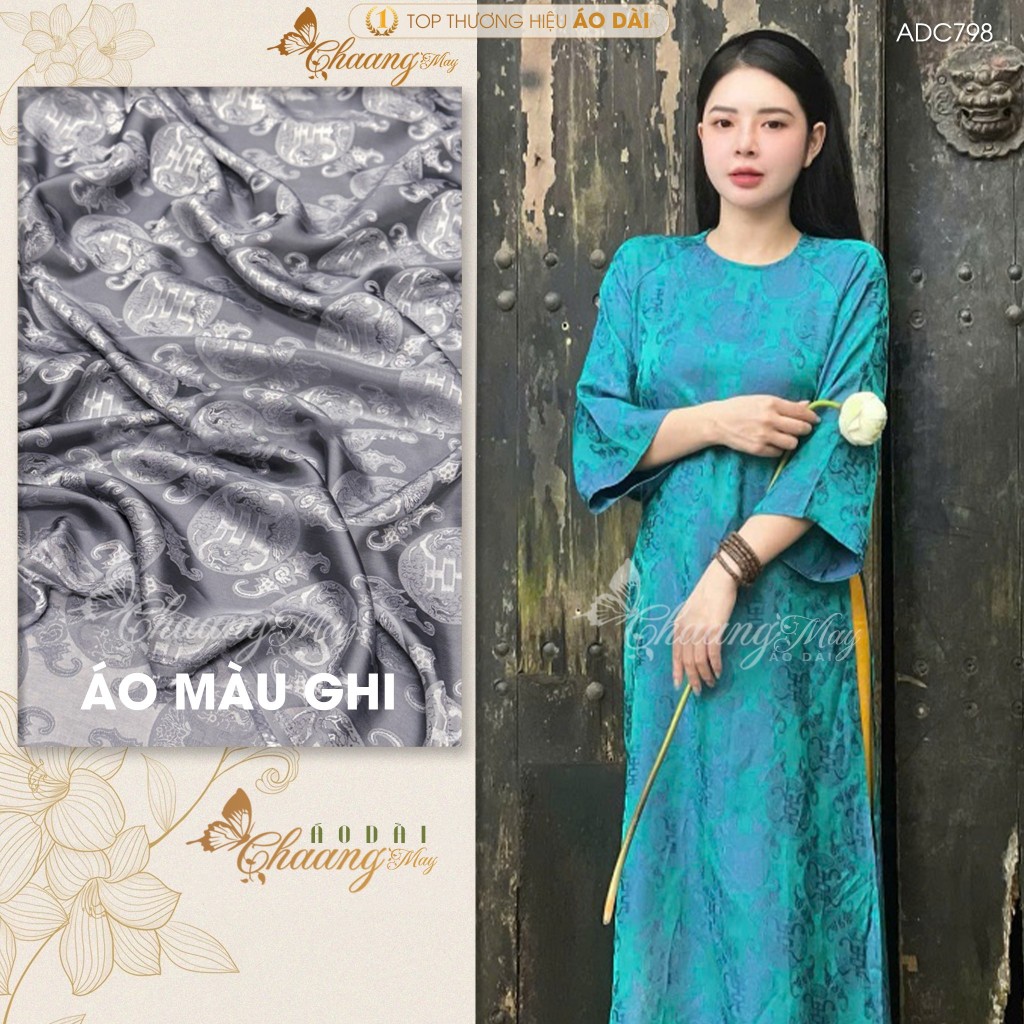 Áo dài cách tân nữ dáng suông gấm thọ dơi không cổ tròn Chaang may sẵn ADC798 áo dài xuông xưa dự tiệc cưới lễ Tết đẹp