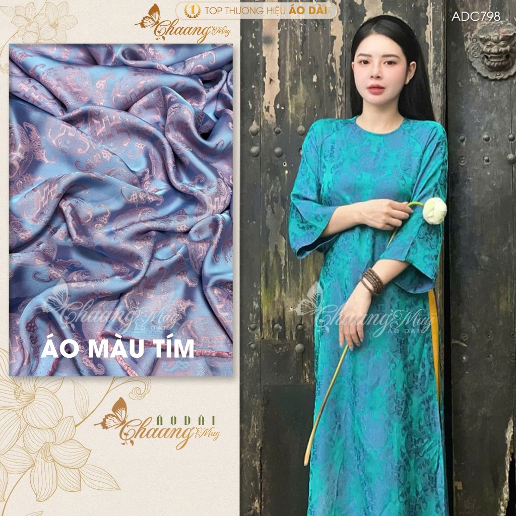 Áo dài cách tân nữ dáng suông gấm thọ dơi không cổ tròn Chaang may sẵn ADC798 áo dài xuông xưa dự tiệc cưới lễ Tết đẹp