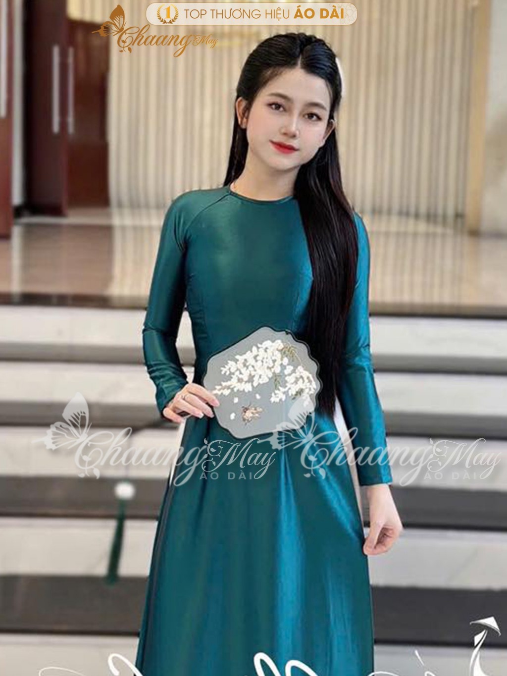 Áo dài truyền thống lụa bóng Ruby Bảo Ngọc CHAANG may sẵn ADC426 áo dài giáo viên cổ tròn dự tiệc cưới lễ Tết đẹp