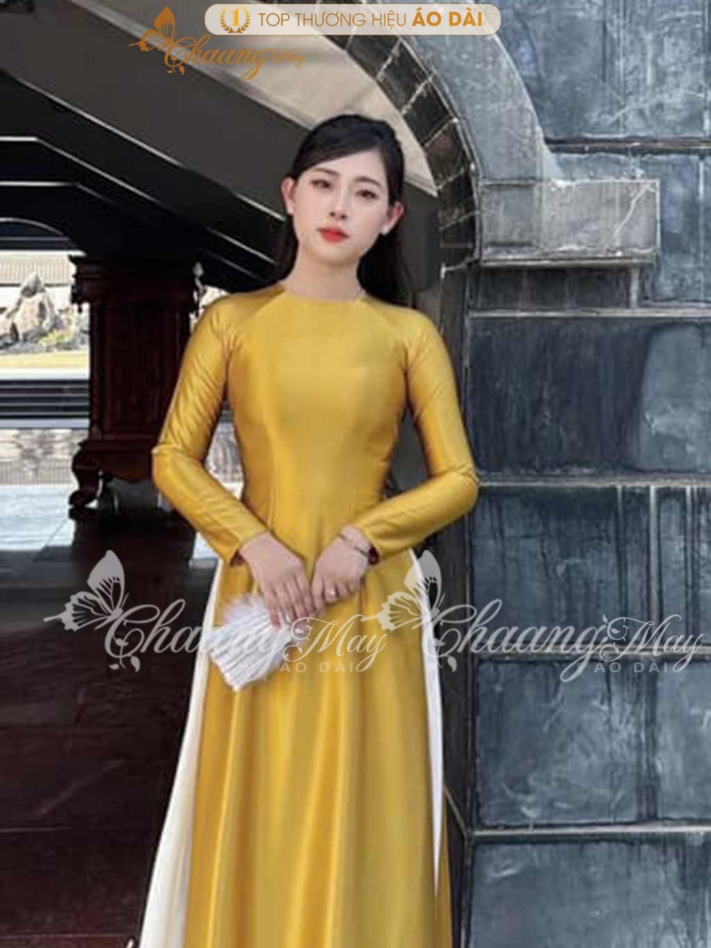 Áo dài truyền thống lụa bóng Ruby Bảo Ngọc CHAANG may sẵn ADC426 áo dài giáo viên cổ tròn dự tiệc cưới lễ Tết đẹp