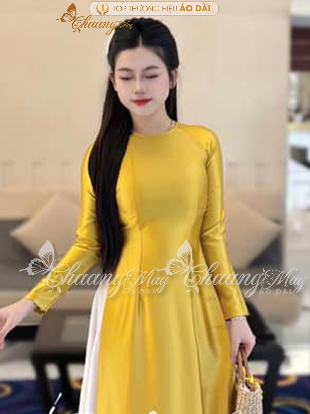 Áo dài truyền thống lụa bóng Ruby Bảo Ngọc CHAANG may sẵn ADC426 áo dài giáo viên cổ tròn dự tiệc cưới lễ Tết đẹp