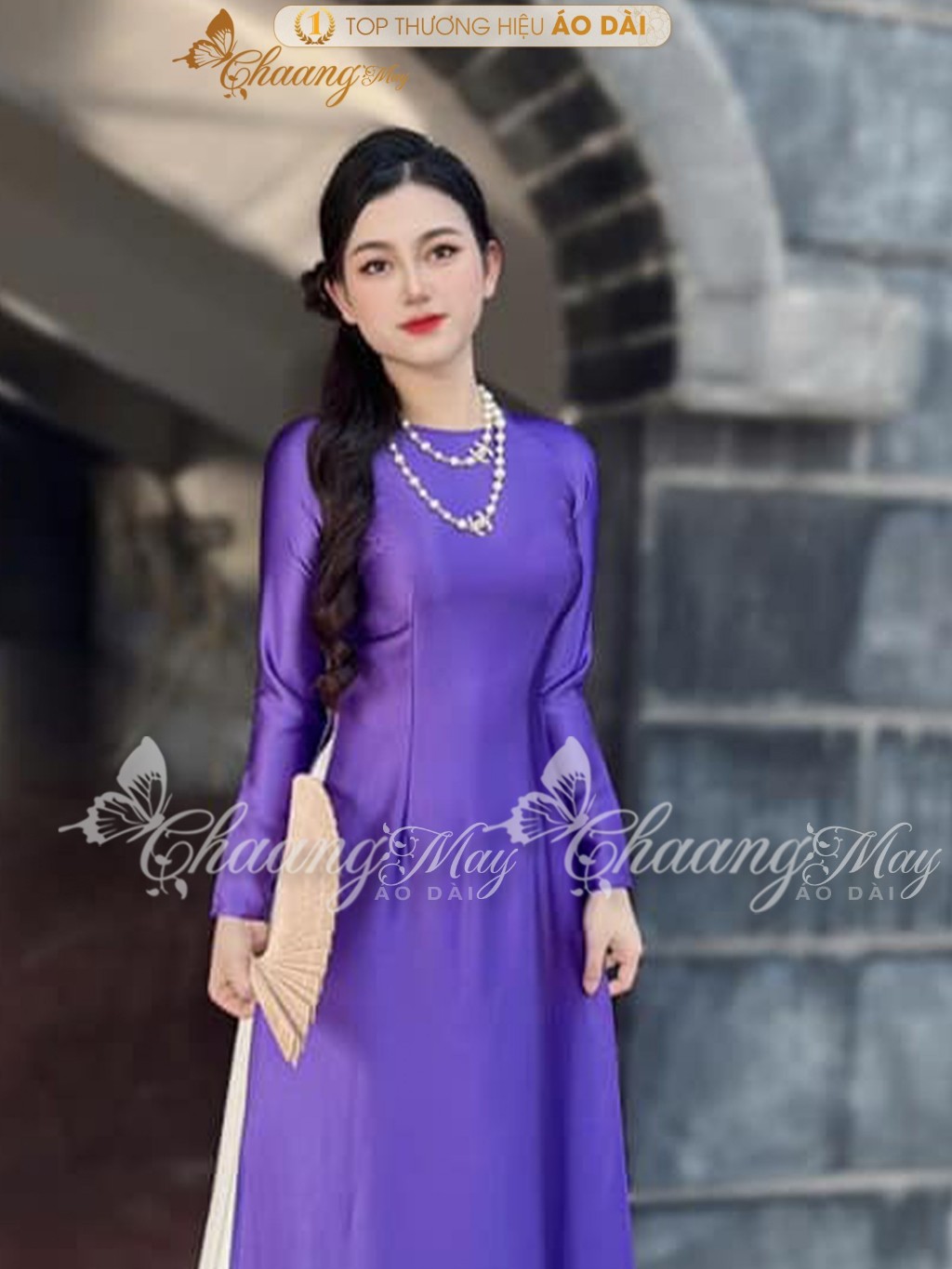 Áo dài truyền thống lụa bóng Ruby Bảo Ngọc CHAANG may sẵn ADC426 áo dài giáo viên cổ tròn dự tiệc cưới lễ Tết đẹp