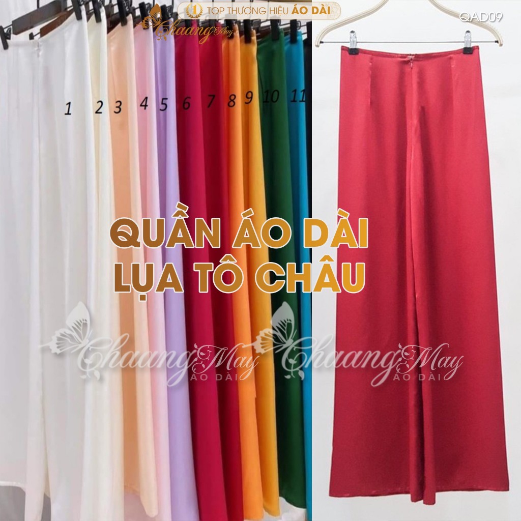 Quần mặc áo dài cách tân nữ truyền thống lụa Tô Châu may sẵn suông ống rộng thoáng mềm dự tiệc cưới lễ tết đẹp QAD09