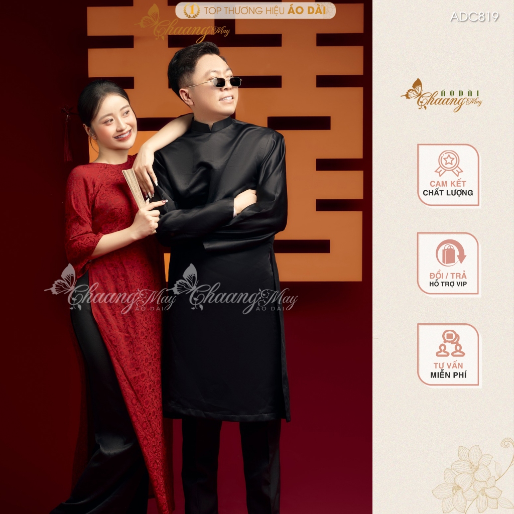 Áo dài cưới cặp đôi cô dâu chú rể dáng suông xưa Chaang may sẵn ADC819 áo dài cách tân nam nữ dự tiệc cưới lễ tết đẹp