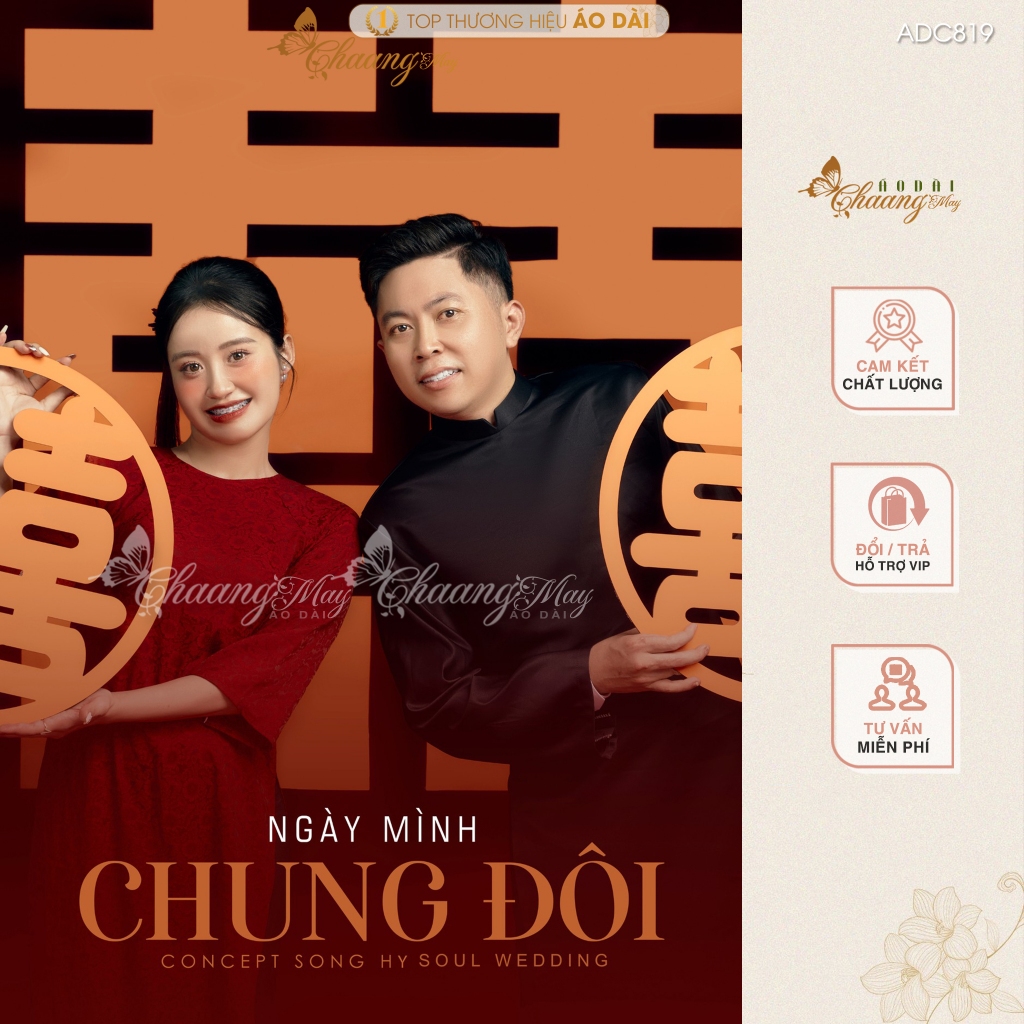 Áo dài cưới cặp đôi cô dâu chú rể dáng suông xưa Chaang may sẵn ADC819 áo dài cách tân nam nữ dự tiệc cưới lễ tết đẹp