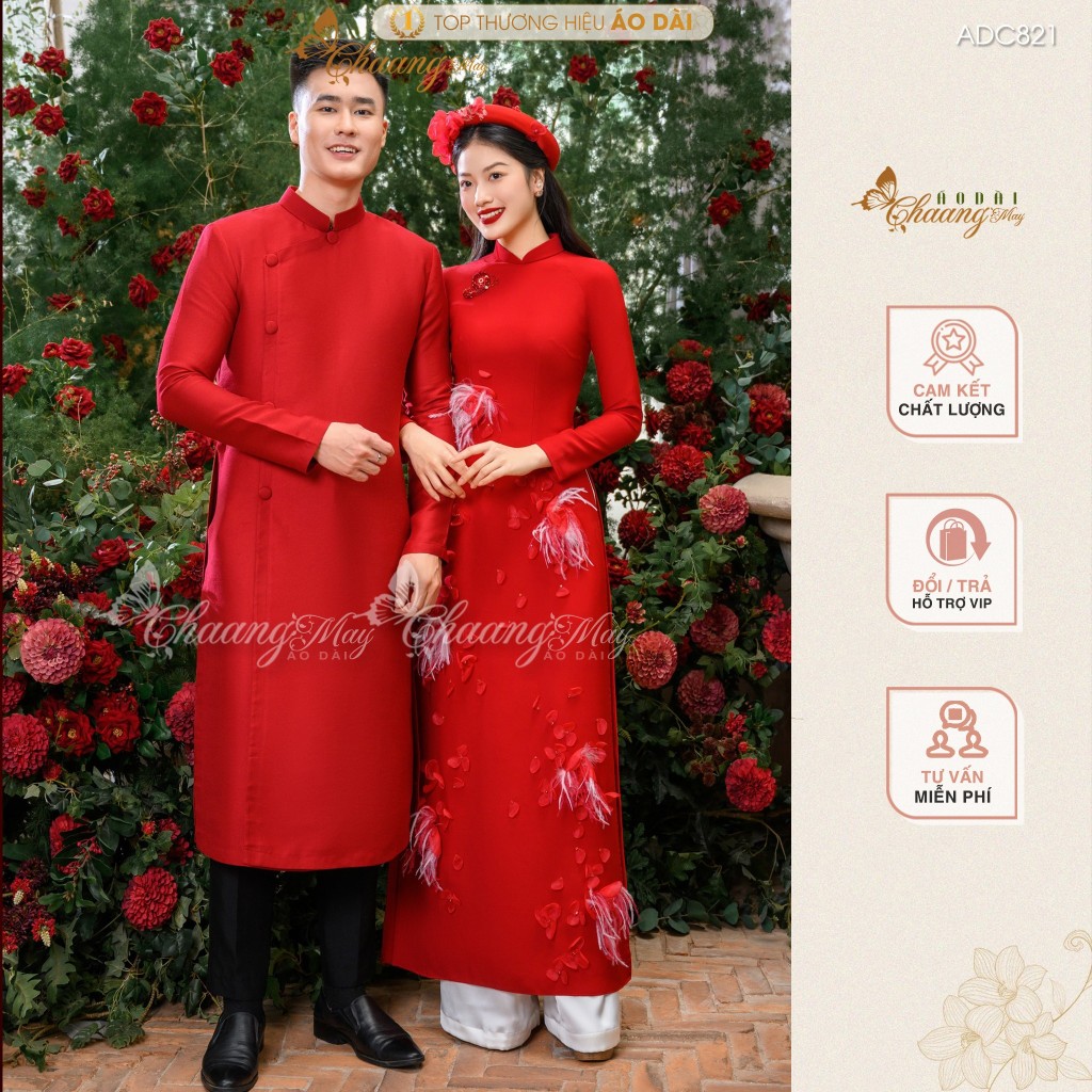 Áo dài cách tân Nam truyền thống Chaang may sẵn ADC821 áo dài đỏ đen trắng hồng chụp hình dự tiệc cưới lễ tếp đẹp