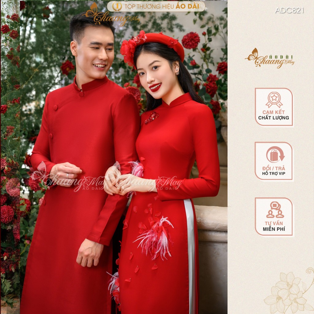 Áo dài cách tân Nam truyền thống Chaang may sẵn ADC821 áo dài đỏ đen trắng hồng chụp hình dự tiệc cưới lễ tếp đẹp