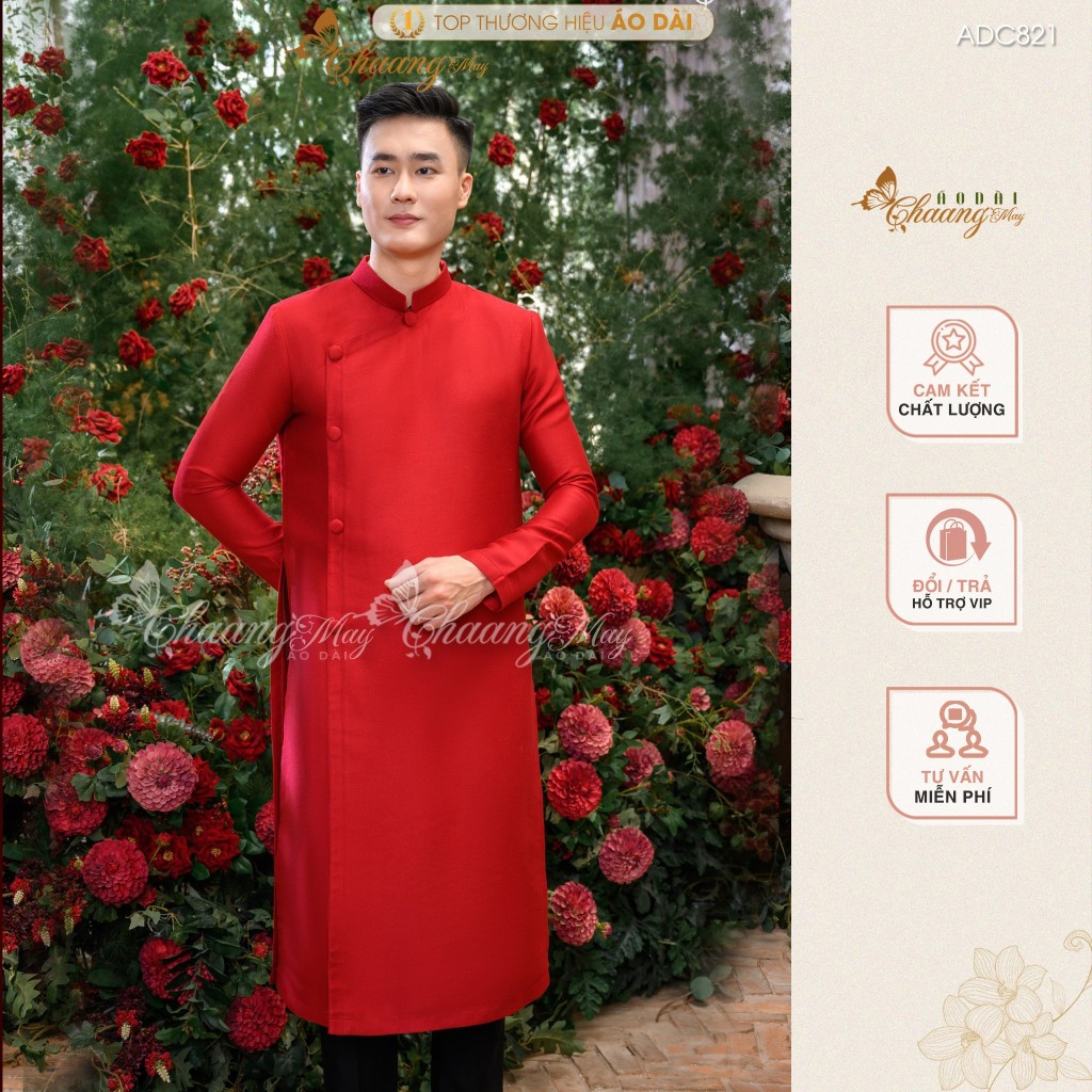 Áo dài cách tân Nam truyền thống Chaang may sẵn ADC821 áo dài đỏ đen trắng hồng chụp hình dự tiệc cưới lễ tếp đẹp