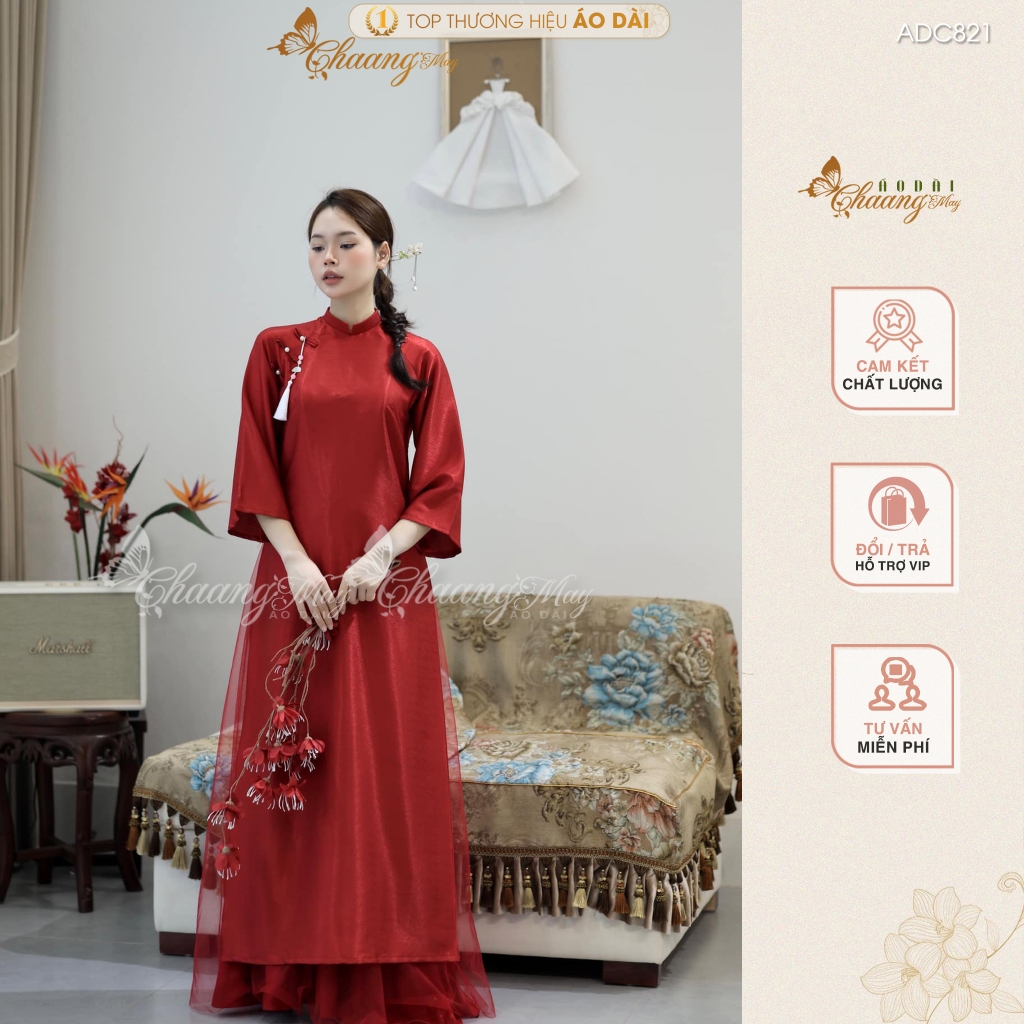 Áo dài Tết pháp phục Việt dáng suông xưa truyền thống Chaang may sẵn ADC821 áo dài dự tiệc cưới hỏi sự kiện lễ chùa đẹp