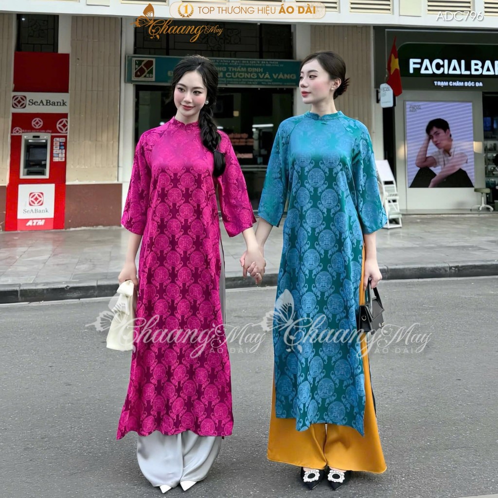 Áo dài cách tân nữ dáng suông gấm thọ dơi Chaang may sẵn áo dài xuông xưa cổ phục dự tiệc cưới lễ tết đẹp ADC796