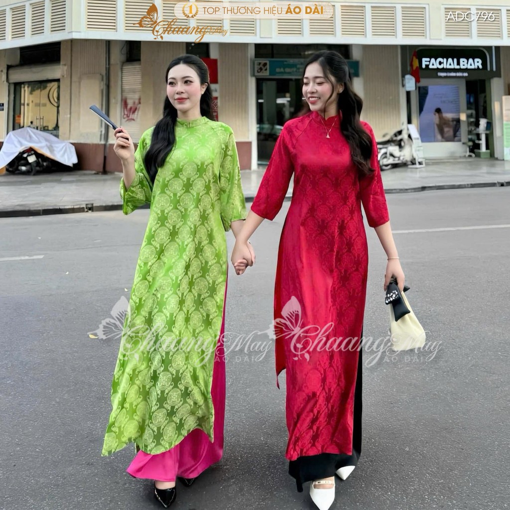 Áo dài cách tân nữ dáng suông gấm thọ dơi Chaang may sẵn áo dài xuông xưa cổ phục dự tiệc cưới lễ tết đẹp ADC796