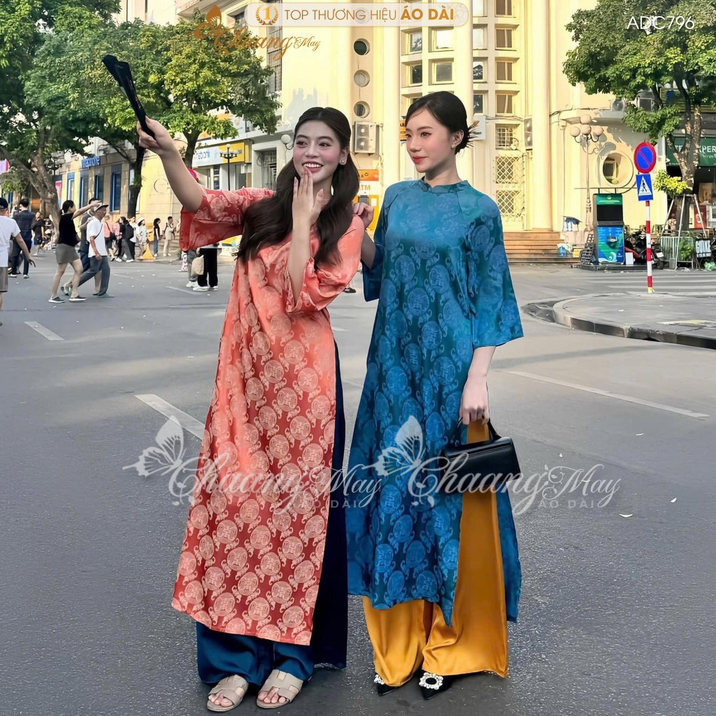 Áo dài cách tân nữ dáng suông gấm thọ dơi Chaang may sẵn áo dài xuông xưa cổ phục dự tiệc cưới lễ tết đẹp ADC796
