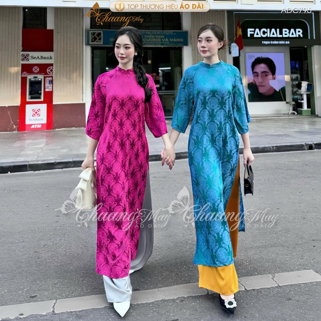 Áo dài cách tân nữ dáng suông gấm thọ dơi Chaang may sẵn áo dài xuông xưa cổ phục dự tiệc cưới lễ tết đẹp ADC796