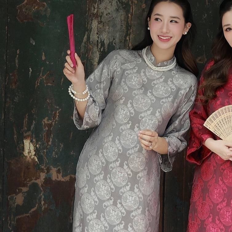 Áo dài cách tân nữ dáng suông gấm thọ dơi Chaang may sẵn áo dài xuông xưa cổ phục dự tiệc cưới lễ tết đẹp ADC796