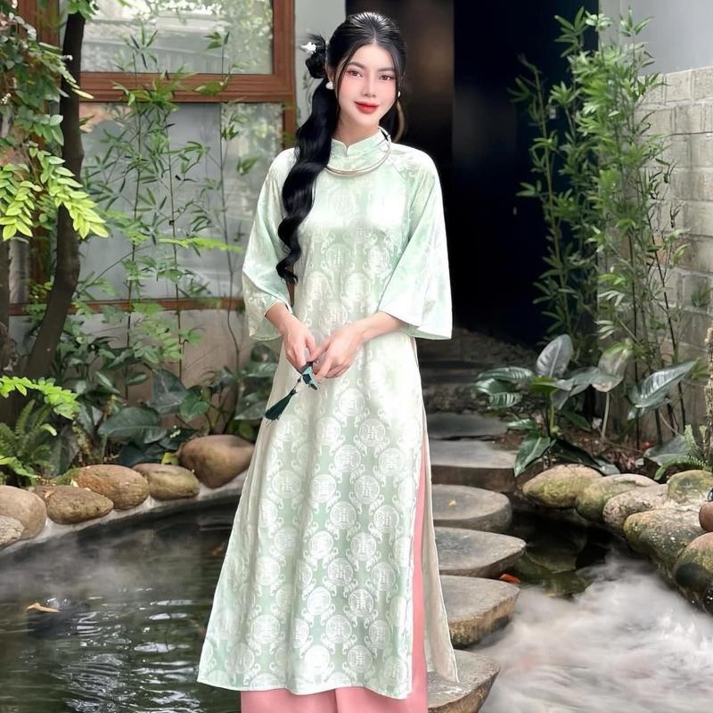 Áo dài cách tân nữ dáng suông gấm thọ dơi Chaang may sẵn áo dài xuông xưa cổ phục dự tiệc cưới lễ tết đẹp ADC796