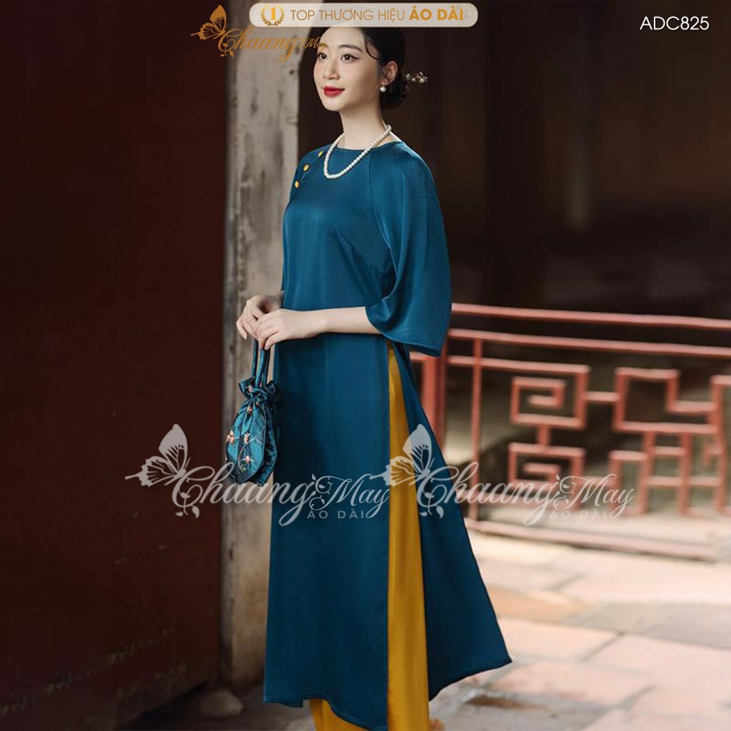 Áo dài cách tân nữ dáng suông xưa CHAANG May sẵn ADC825 áo dài lụa xuông bầu dự tiệc cưới lễ tết truyền thống đẹp