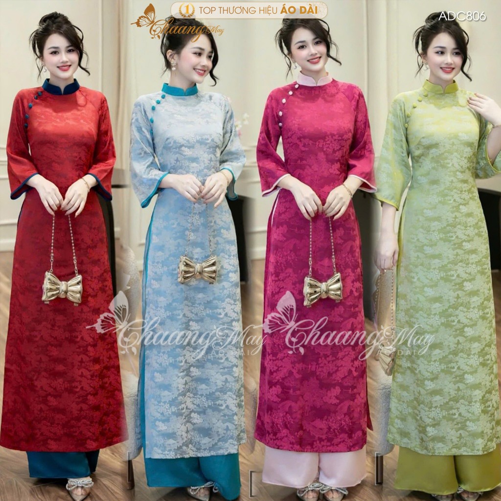 Áo dài cách tân nữ Như Thanh Yên CHAANG May sẵn ADC806 áo dài gấm phối cổ dáng suông xưa dự tiệc cưới lễ tết đẹp