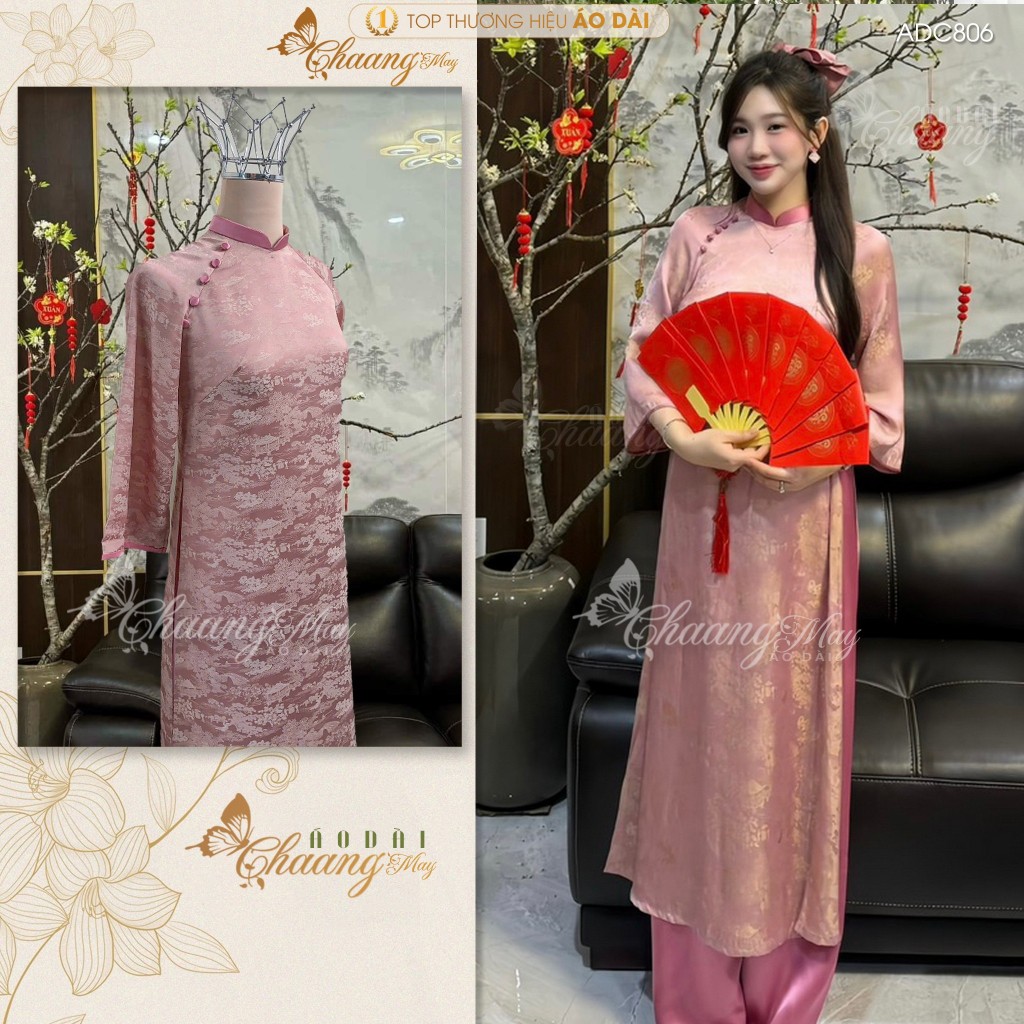 Áo dài cách tân nữ Như Thanh Yên CHAANG May sẵn ADC806 áo dài gấm phối cổ dáng suông xưa dự tiệc cưới lễ tết đẹp