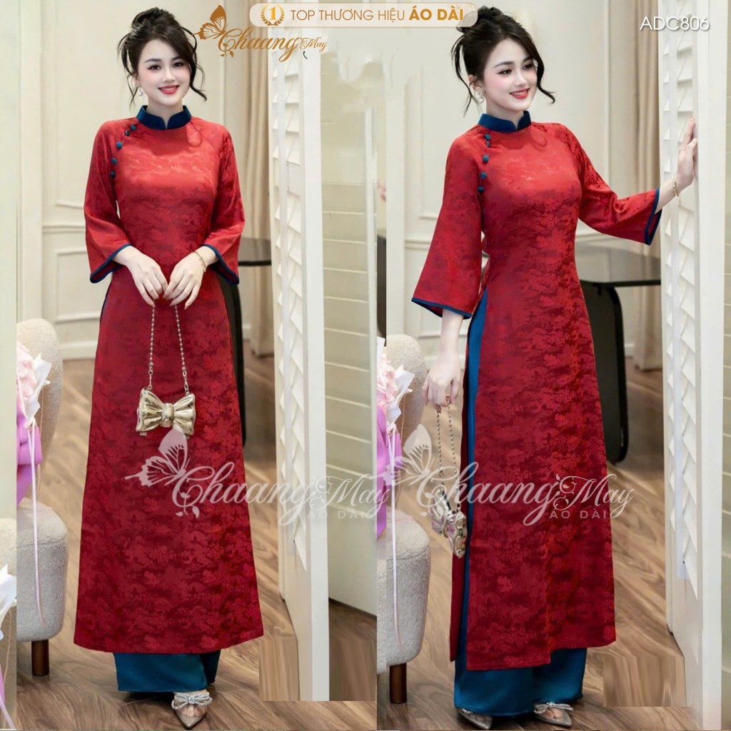 Áo dài cách tân nữ Như Thanh Yên CHAANG May sẵn ADC806 áo dài gấm phối cổ dáng suông xưa dự tiệc cưới lễ tết đẹp