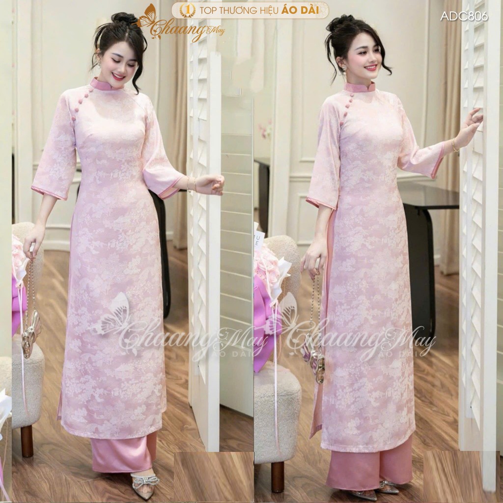 Áo dài cách tân nữ Như Thanh Yên CHAANG May sẵn ADC806 áo dài gấm phối cổ dáng suông xưa dự tiệc cưới lễ tết đẹp