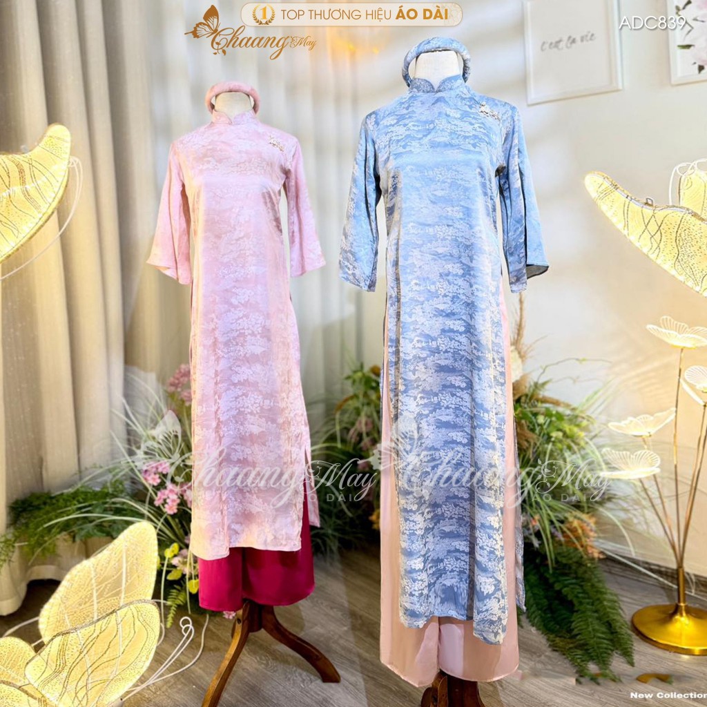 Áo dài cách tân nữ Như Yên dáng suông xưa Chaang may ADC839 sẵn áo dài gấm lụa Hoa Viên Chùa dự tiệc cưới lễ Tết đẹp